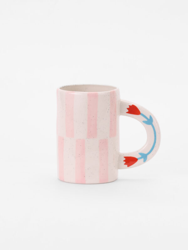 Hand-painted Ceramic Mug, Pink Strip