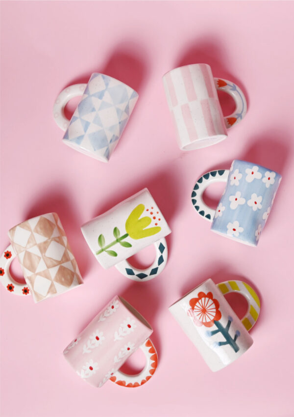 Hand-painted Ceramic Mug, Red Wheel Flower - Image 4