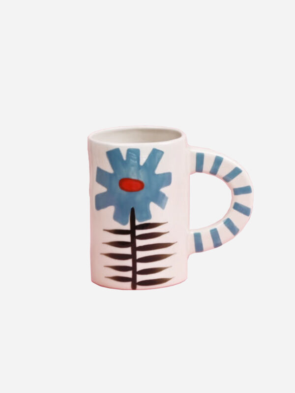 Hand-painted Ceramic Mug, Blue Flower with Red Heart