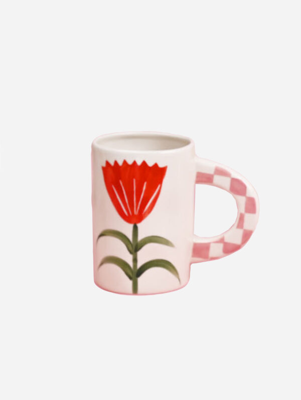 Hand-painted Ceramic Mug, Red Flower