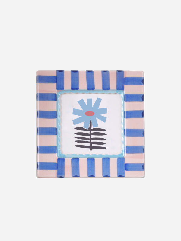 Hand-painted Ceramic Photo Frame, Blue Strip