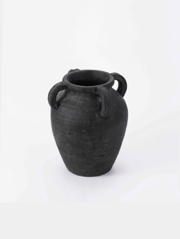 Terracotta Vase, Charcoal Black with Handles