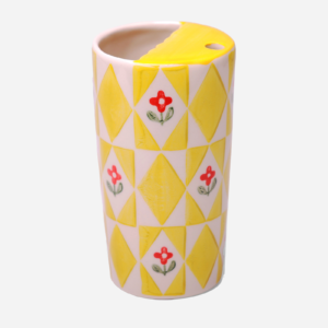 Ceramic Travel Coffee Tumbler,  Yellow Flower, 16 oz